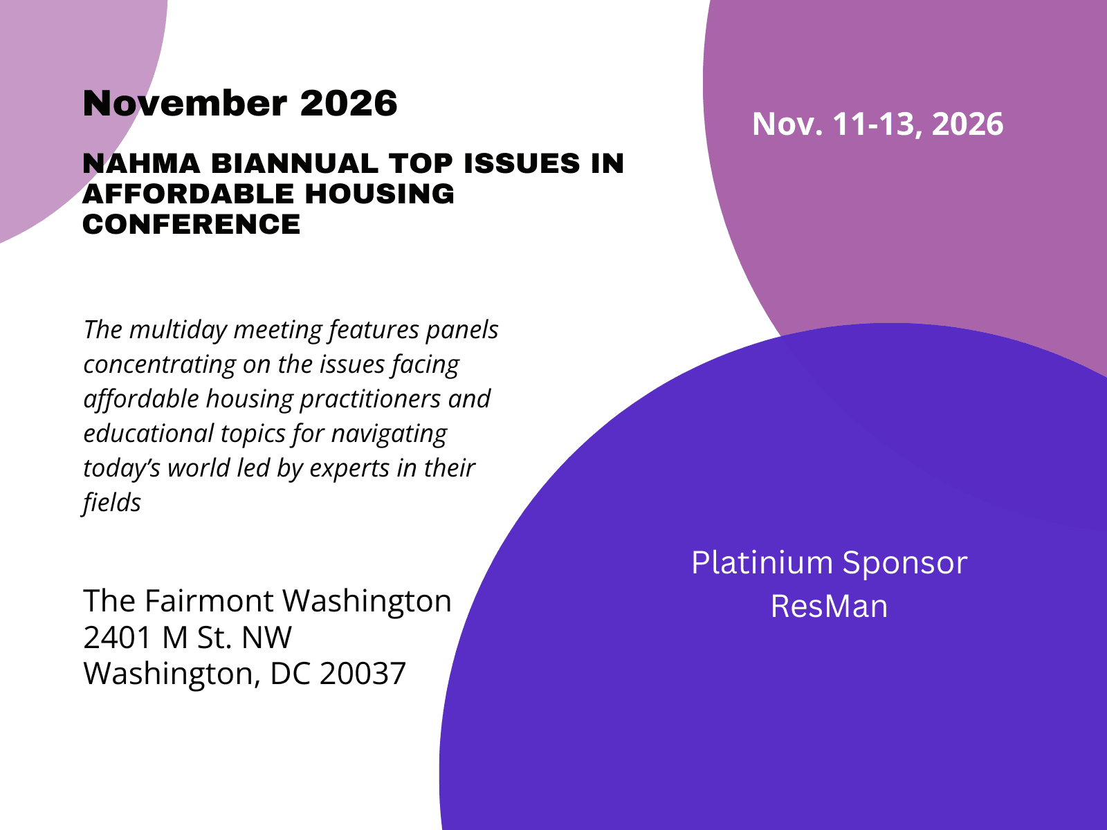 NAHMA Biannual Top Issues in Affordable Housing Conference – November 2026 event banner